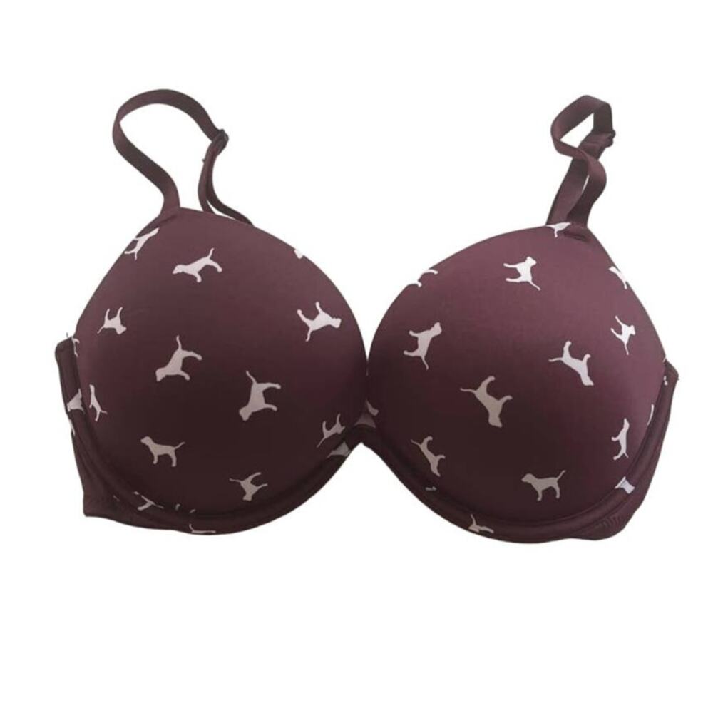 Victoria's‎ Secret PINK Burgundy Pushup Bra Puppy Logo Size 32DD